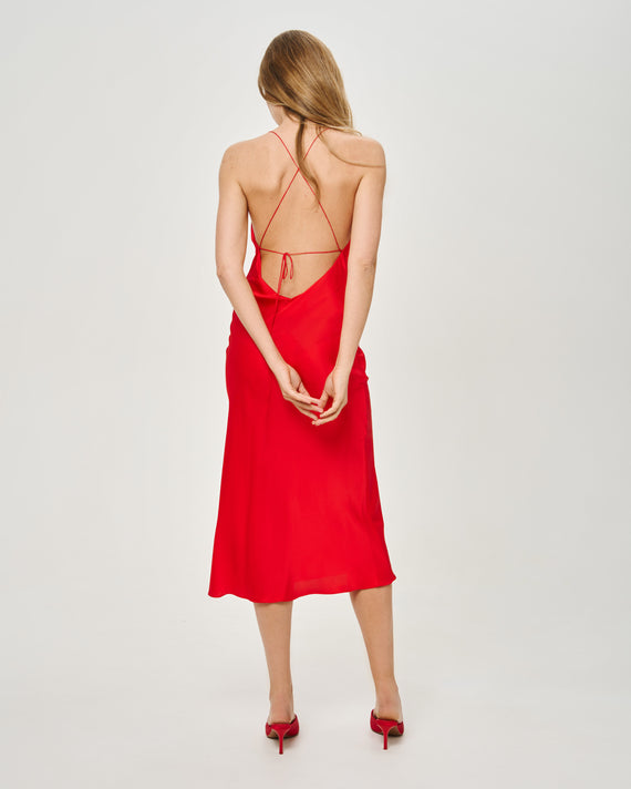 GRACE SILK-SATIN MIDI DRESS